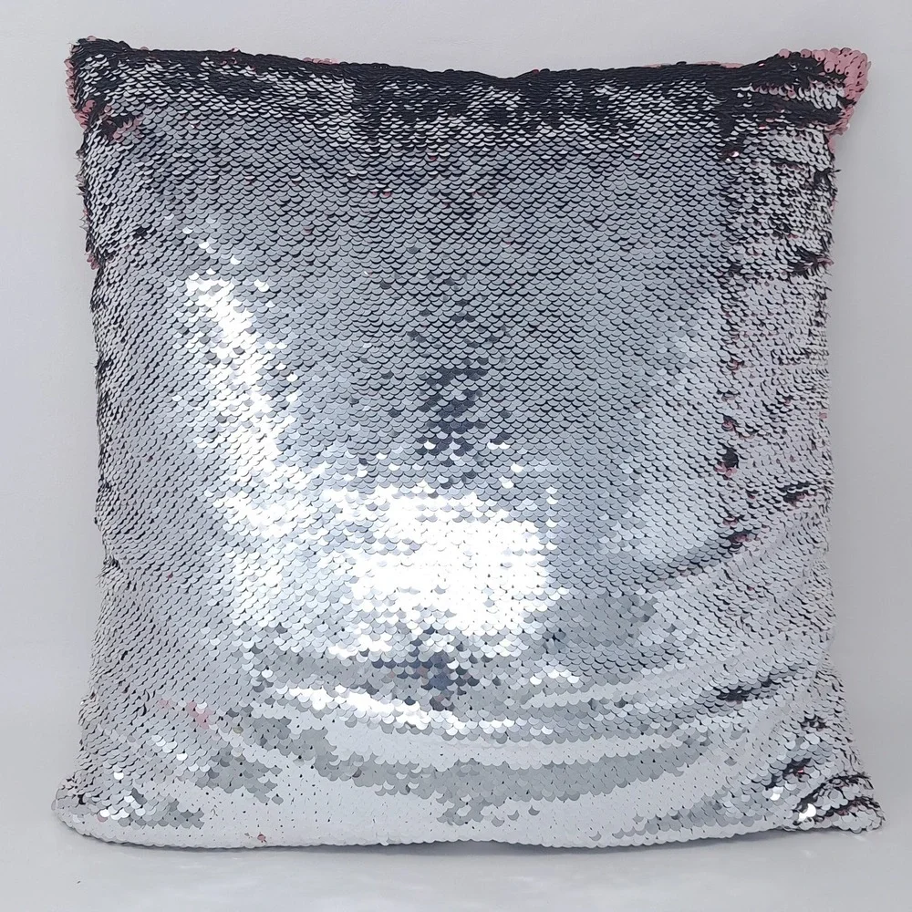 Pink Silver Reversible Sequin Pillow 17x17 Mermaid Flip Color Changing Cushion